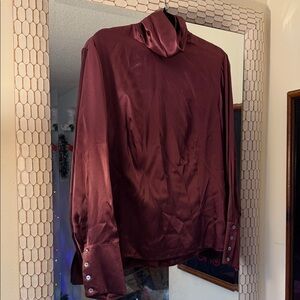 Burgundy 100% silk Long Sleeve Blouse